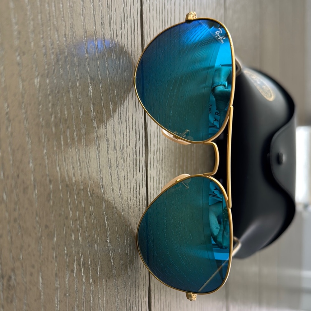 Ray-Ban Gold Frame Sunglasses with Teal Lenses